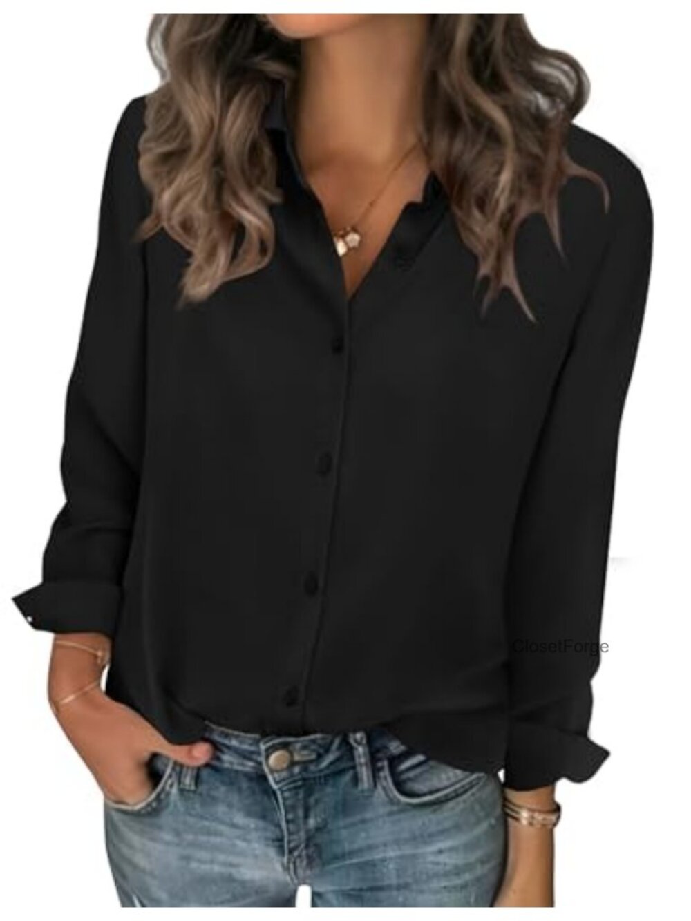 Chiffon Long Sleeve Button Down Blouse Business Casual Top